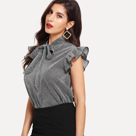 Metallic Silver Láme Tie Top - Picture 2 of 5